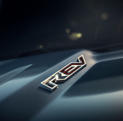 Closeup view of the REV badge on the Ram 1500 REV. 